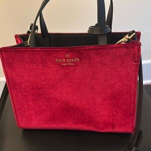 Kate spade red velvet tote bag with shoulder strap